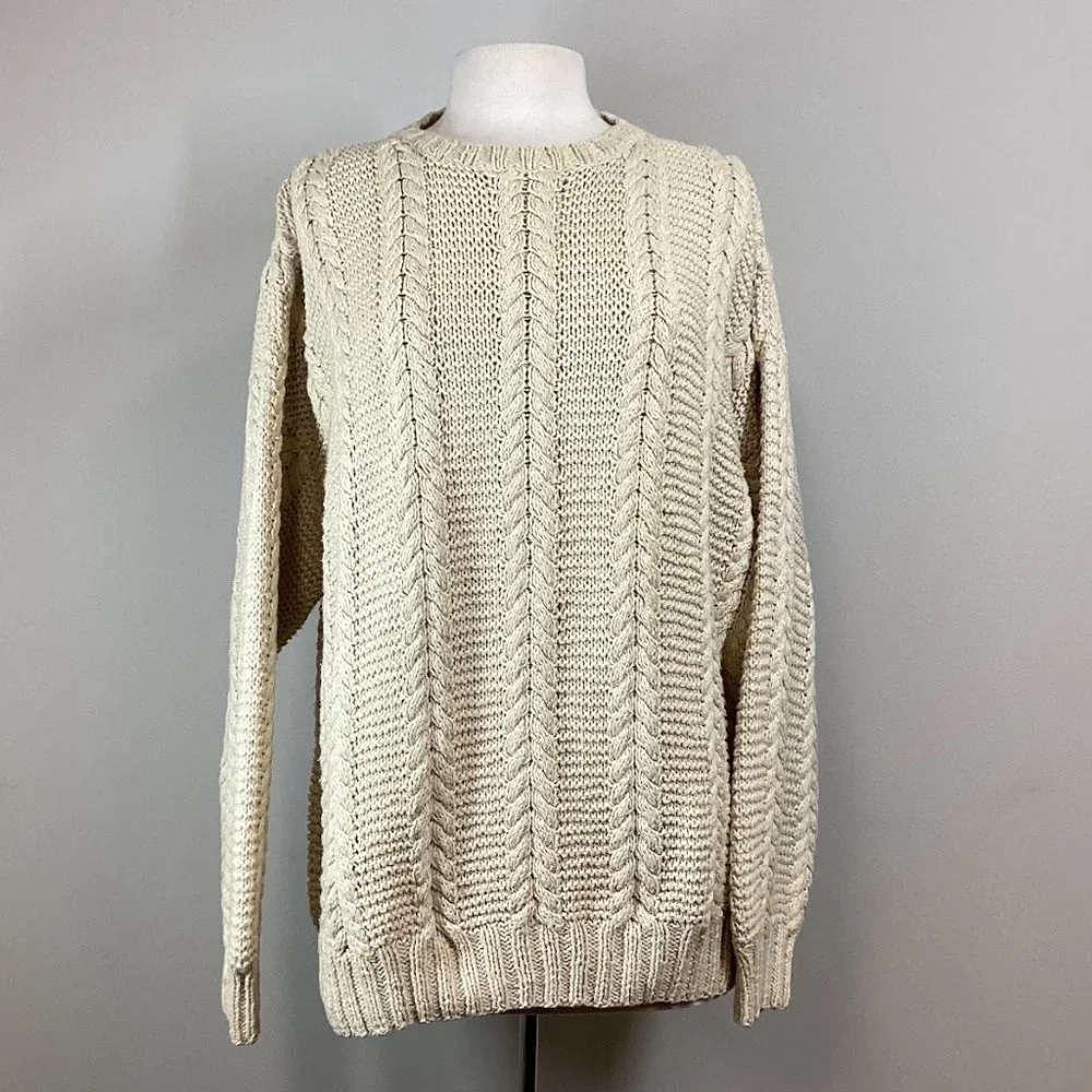 Gucci Vintage Cream Cable Knit Crewneck Pullover Sweater Sz XL - Picture 1 of 6